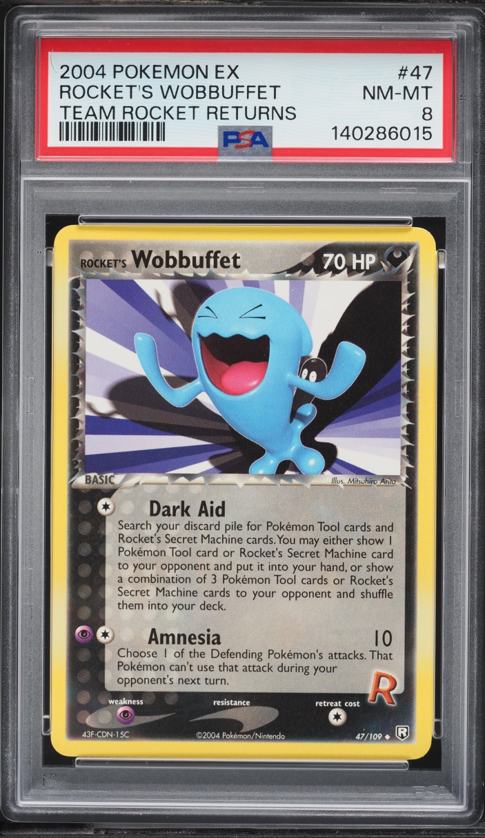 2004 Pokemon EX Team Rocket Returns Rocket's Wobbuffet #47 PSA 8 NM-MT