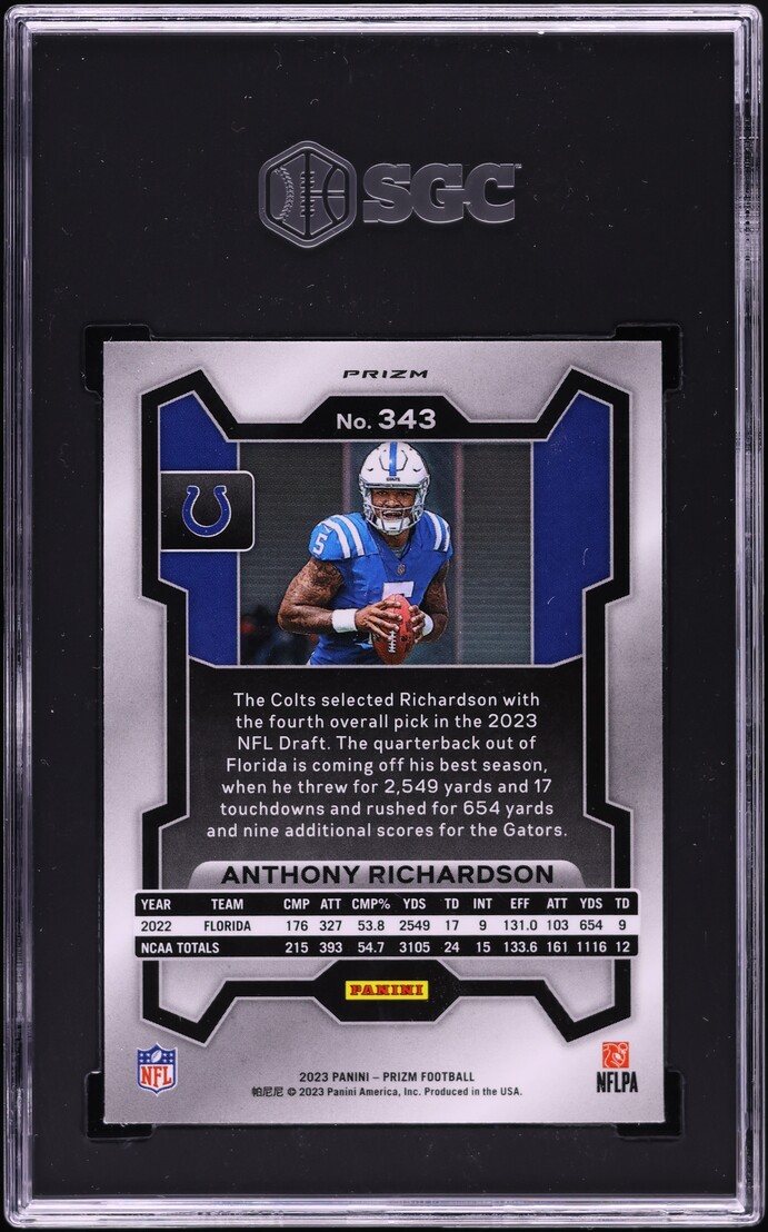 2023 Panini Prizm Red White Blue Anthony Richardson ROOKIE #343 SGC 10 GEM MINT