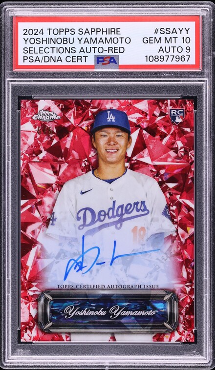 2024 Topps Chrome Sapphire Selections Red Yoshinobu Yamamoto ROOKIE AUTO DNA 9 5/5 PSA 10 GEM