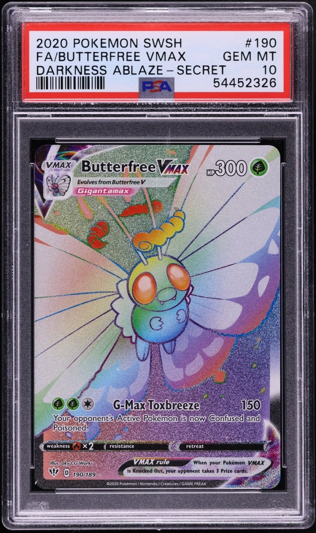 2020 Pokemon Sword & Shield Darkness Ablaze Rainbow Rare Butterfree VMAX #190 PSA 10 GEM MINT