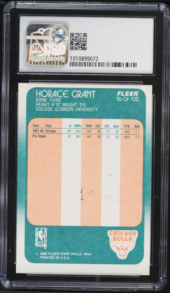 1988 Fleer Basketball Horace Grant ROOKIE #16 CSG 6.5 EXMT+