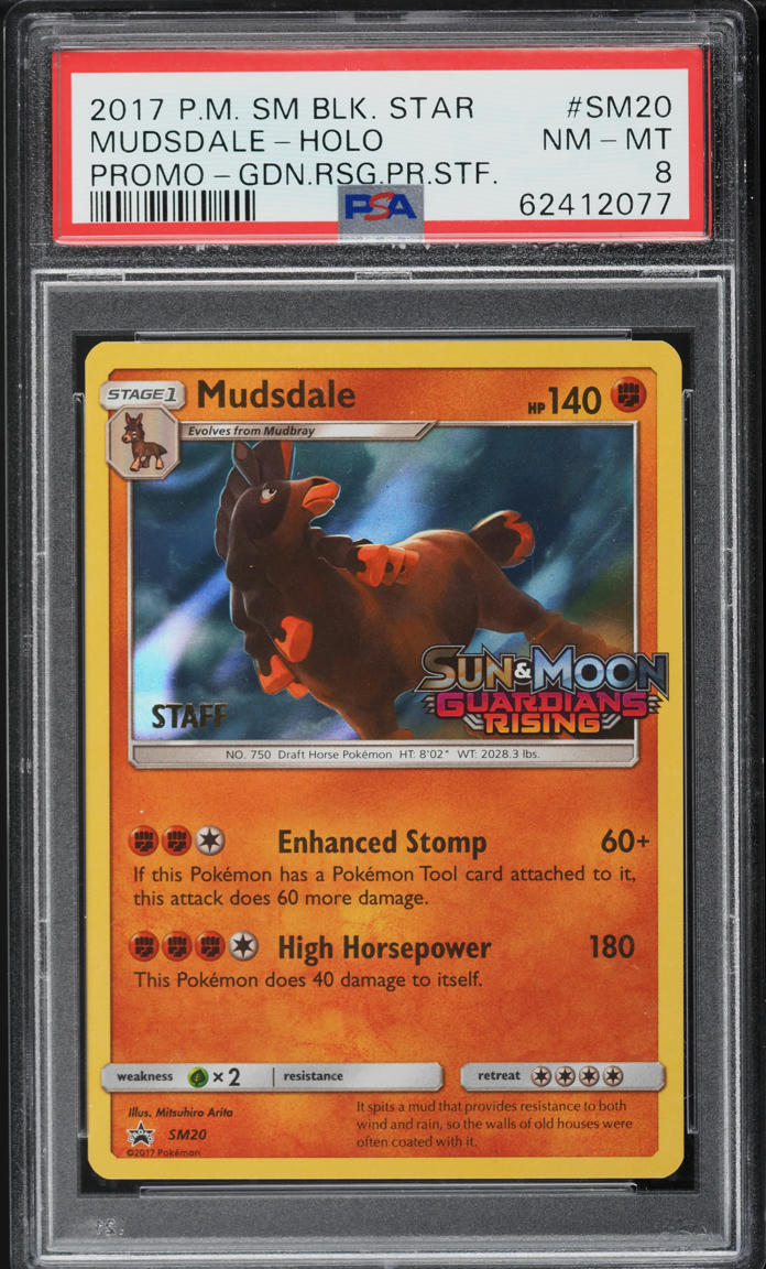 2017 Pokemon SM Promo Guardians Rising Prerelease Staff Holo Mudsdale #20 PSA 8