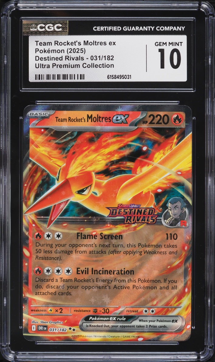 2025 Pokemon SV Destined Rivals Ultra Premium Holo Team Rocket's Moltres Ex #31 CGC 10 GEM MINT