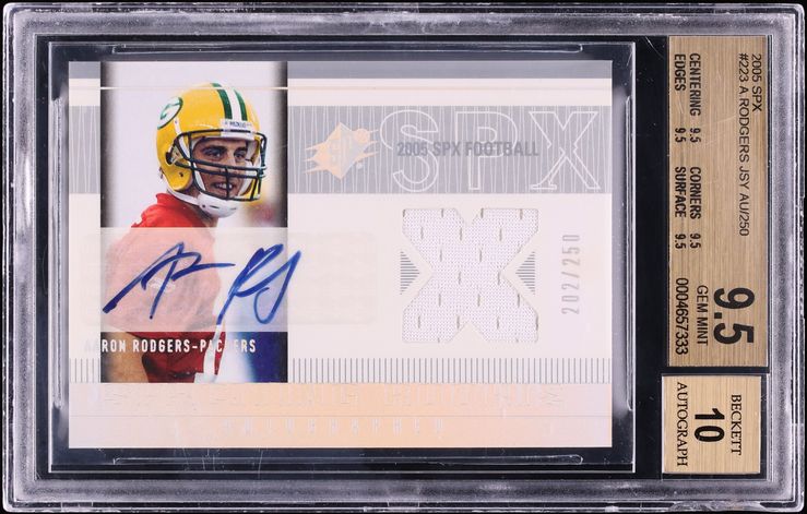2005 SPx Football Aaron Rodgers ROOKIE PATCH AUTO /250 #223 BGS 9.5 GEM MINT
