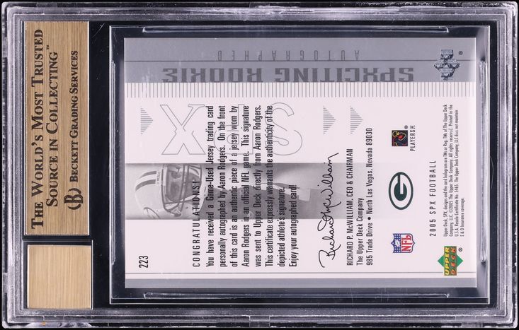 2005 SPx Football Aaron Rodgers ROOKIE PATCH AUTO /250 #223 BGS 9.5 GEM MINT