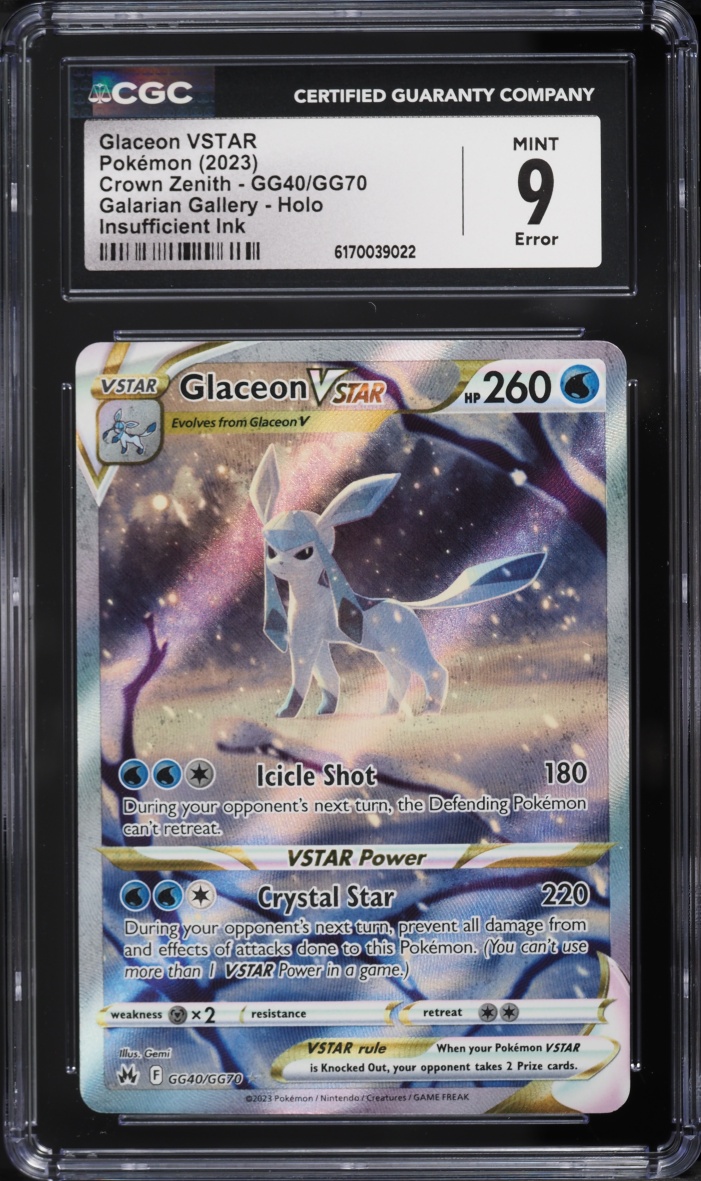 2023 Pokemon Sword & Shield Crown Zenith Error Alt Art Glaceon VSTAR #GG40 CGC 9 MINT