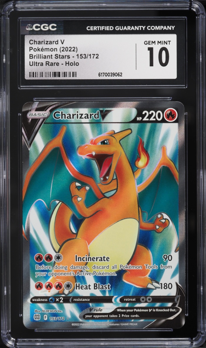 2022 Pokemon Sword & Shield Brilliant Stars Full Art Charizard V #153 CGC 10 GEM MINT