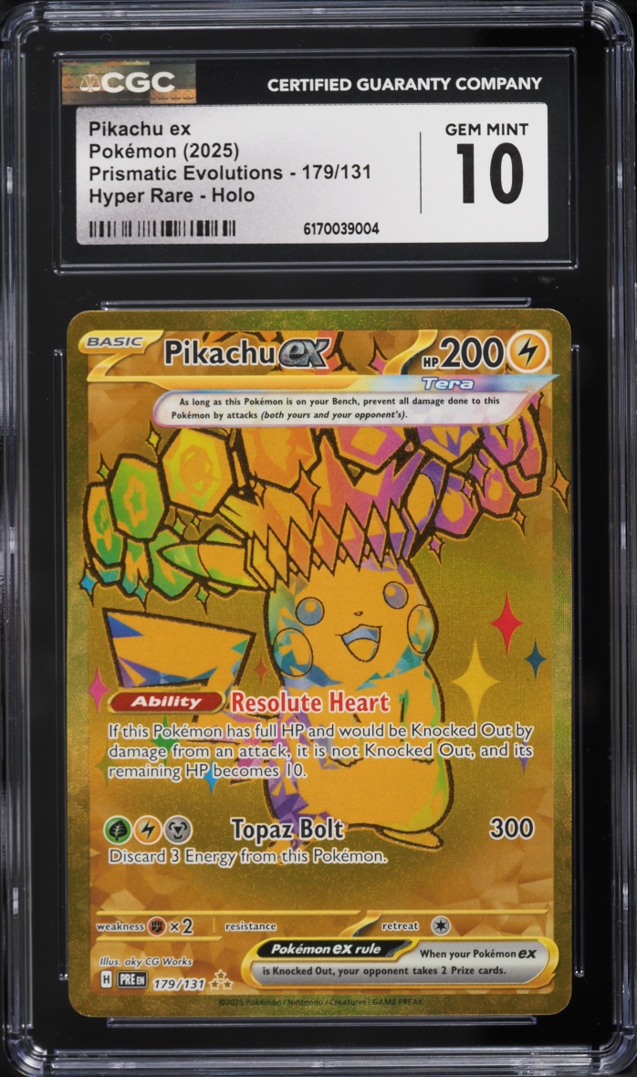 2025 Pokemon Scarlet & Violet Prismatic Evolutions Gold Rare Pikachu ex #179 CGC 10 GEM MINT
