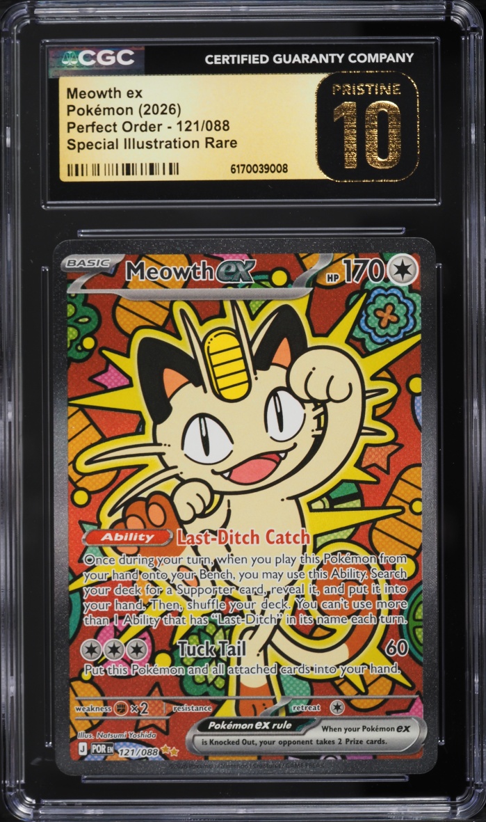 2026 Pokemon Mega Evolution Perfect Order SIR Meowth ex #121 CGC 10 PRISTINE