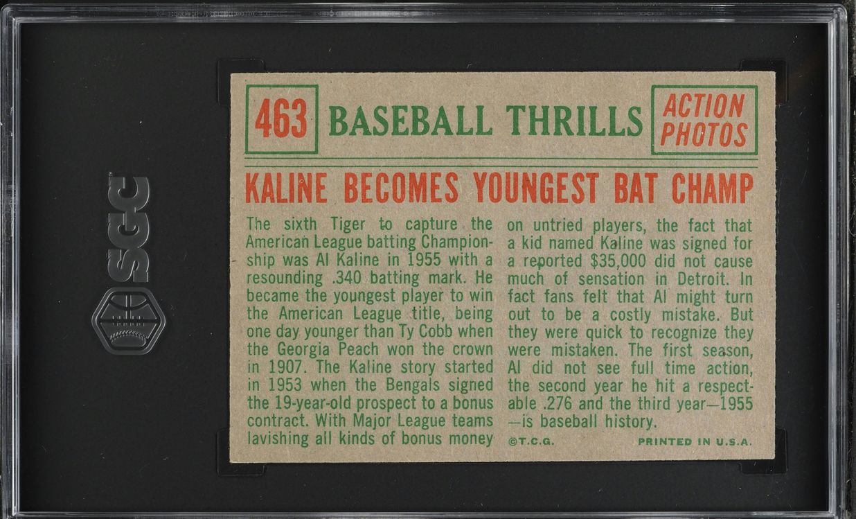 1959 Topps Al Kaline BASEBALL THRILLS #463 SGC 5.5 EX+