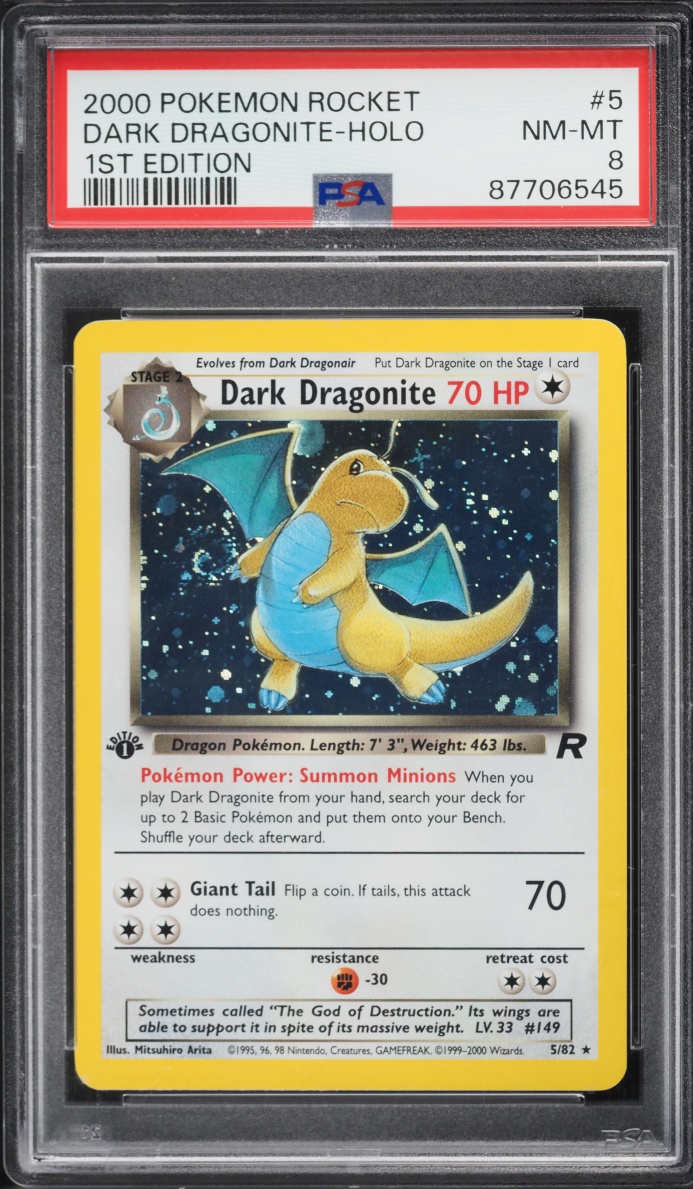2000 Pokemon Team Rocket 1st Edition Holo Dark Dragonite #5 PSA 8 NM-MT