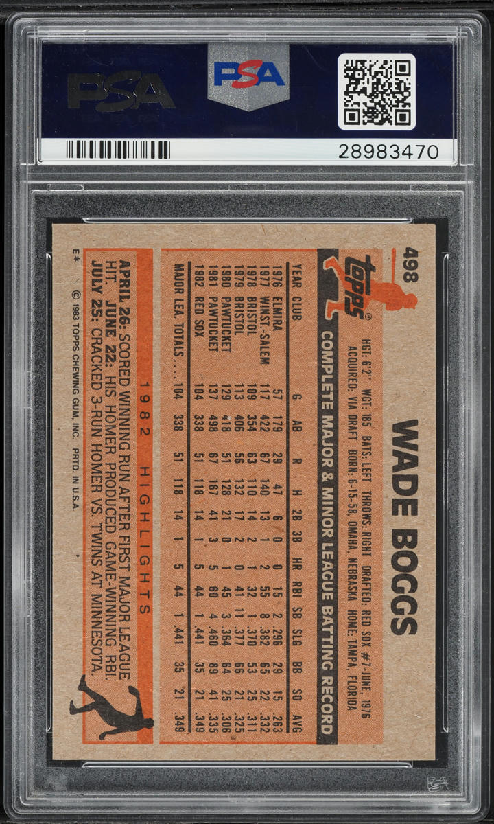 1983 Topps Wade Boggs ROOKIE #498 PSA 10 GEM MINT
