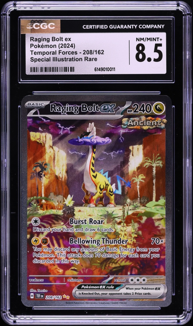 2024 Pokemon Scarlet & Violet Temporal Forces SIR Raging Bolt EX #208 CGC 8.5 NM-MT+