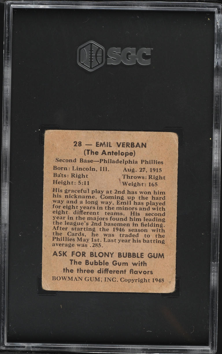 1948 Bowman Emil Verban SHORT PRINT #28 SGC 1 PR