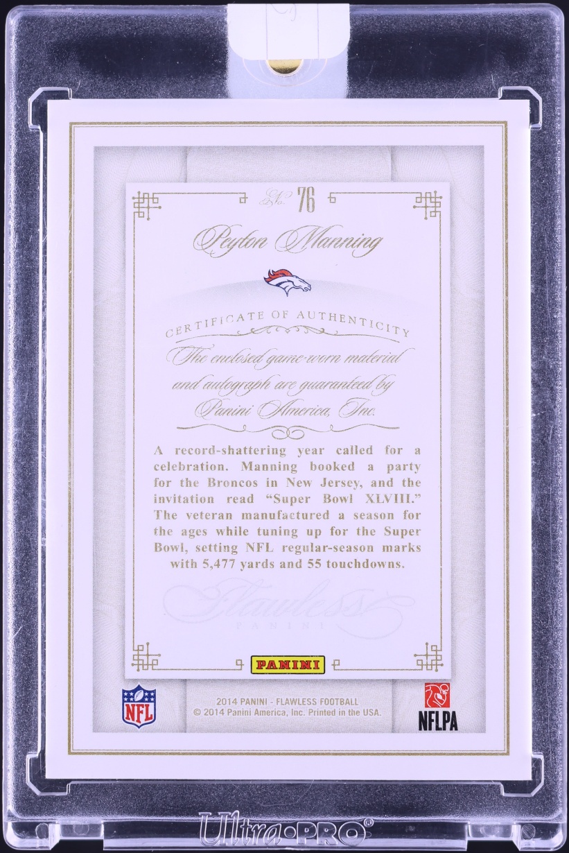 2014 Panini Flawless Gold Peyton Manning PATCH AUTO /10 #76
