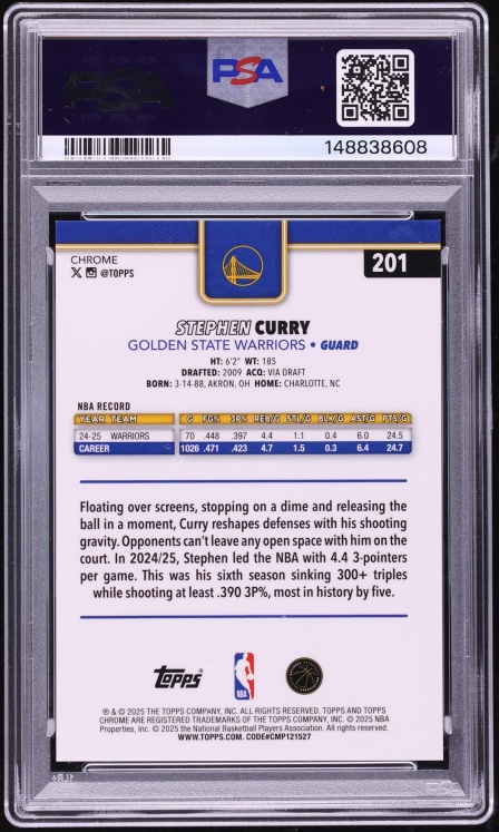 2025 Topps Chrome Orange Pulsar Stephen Curry /25 #201 PSA 10 GEM MINT