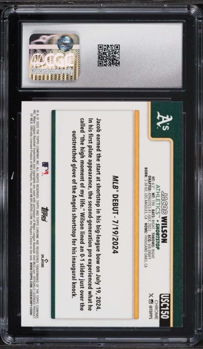 2025 Topps Chrome Update Prism Refractor Jacob Wilson ROOKIE #USC150 CGC 9.5 MINT+