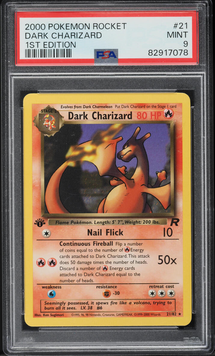 2000 Pokemon Team Rocket 1st Edition Dark Charizard #21 PSA 9 MINT