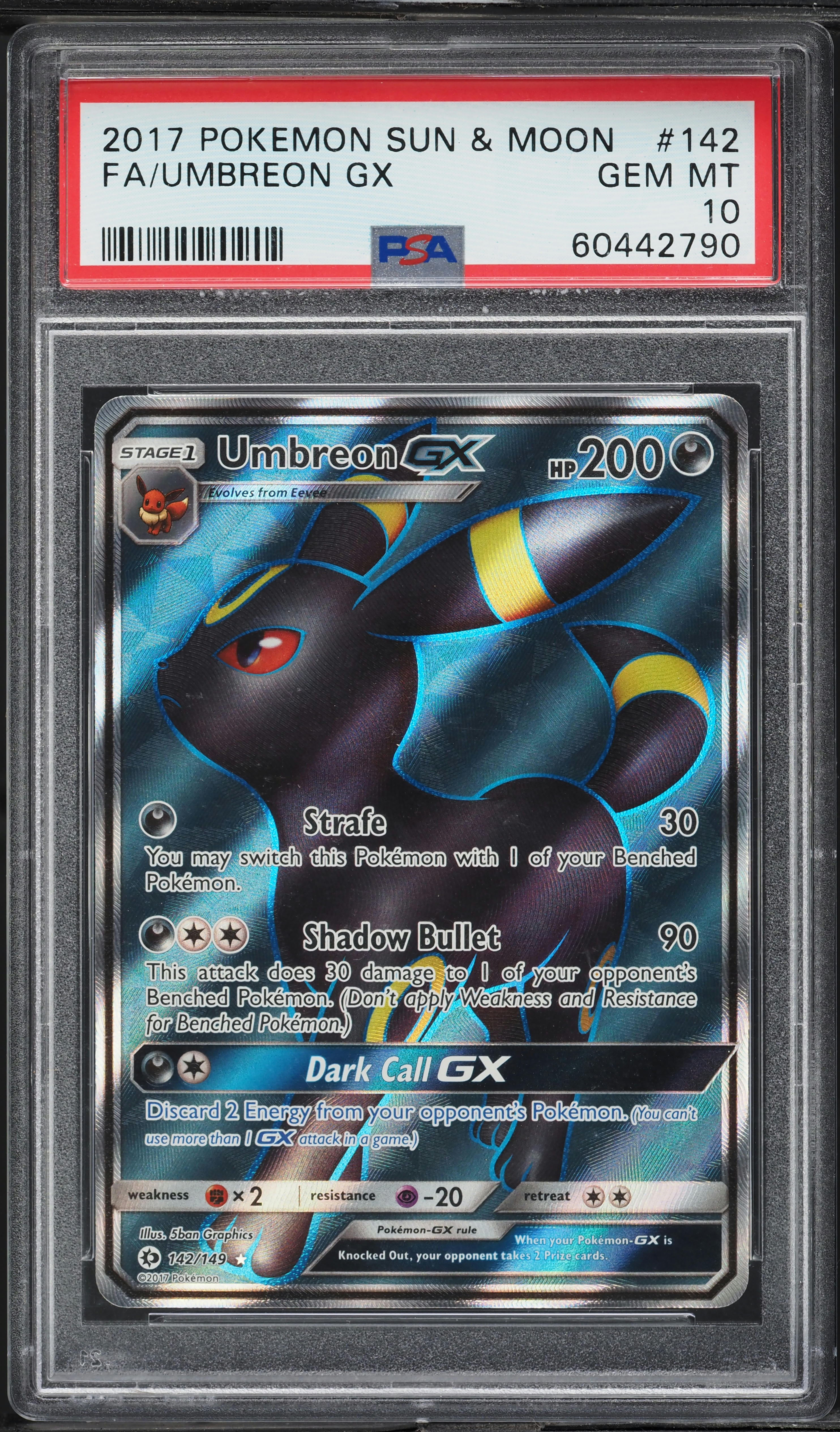2017 Pokemon Sun & Moon Full Art Umbreon GX #142 PSA 10 GEM