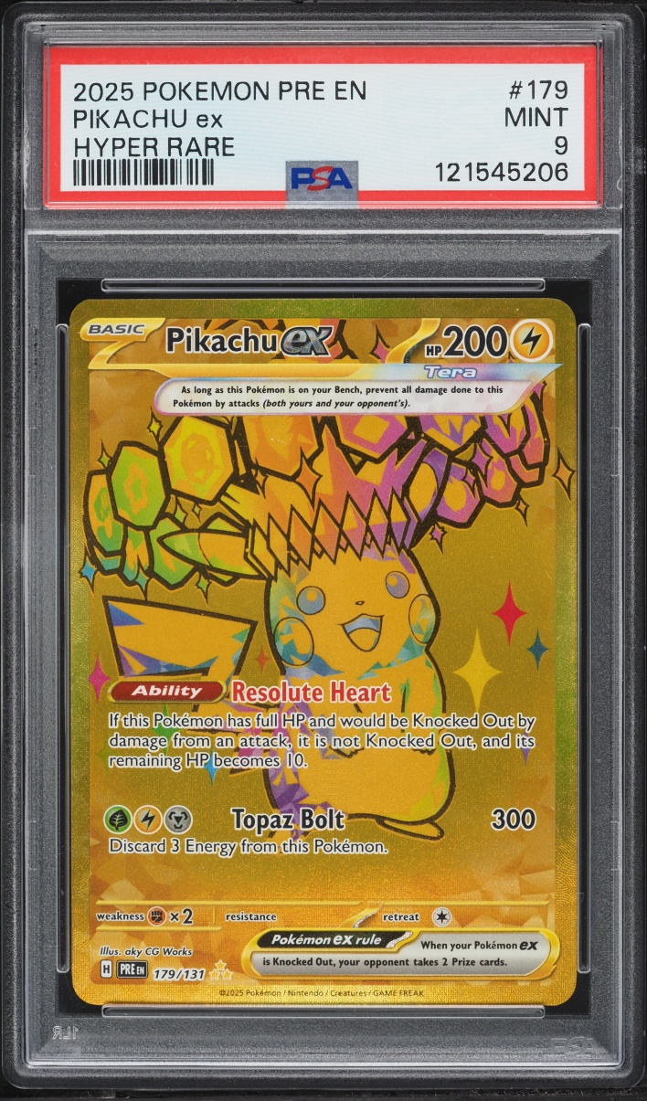 2025 Pokemon Scarlet & Violet Prismatic Evolutions Gold Rare Pikachu ex #179 PSA 9 MINT