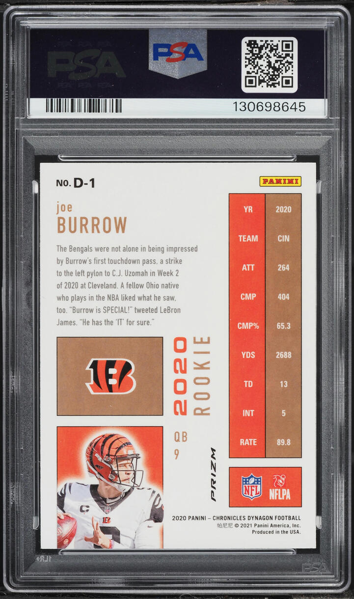 2020 Panini Chronicles Dynagon Silver Joe Burrow ROOKIE #D-1 PSA 10 GEM MINT