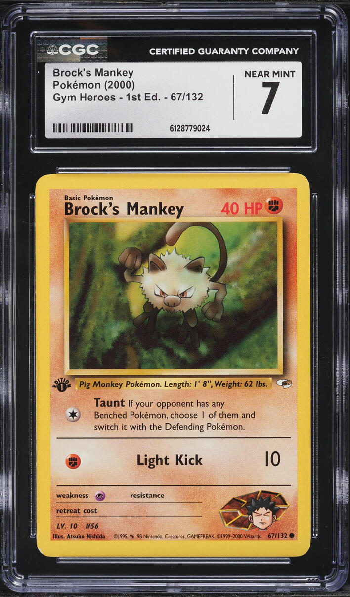 2000 Pokemon Gym Heroes 1st Edition Brock's Mankey #67 CGC 7 NRMT