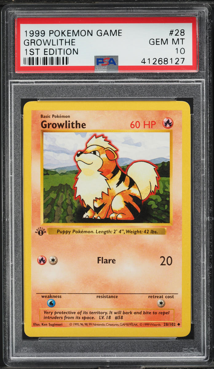1999 Pokemon Base Set Shadowless 1st Edition Growlithe #28 PSA 10 GEM MINT