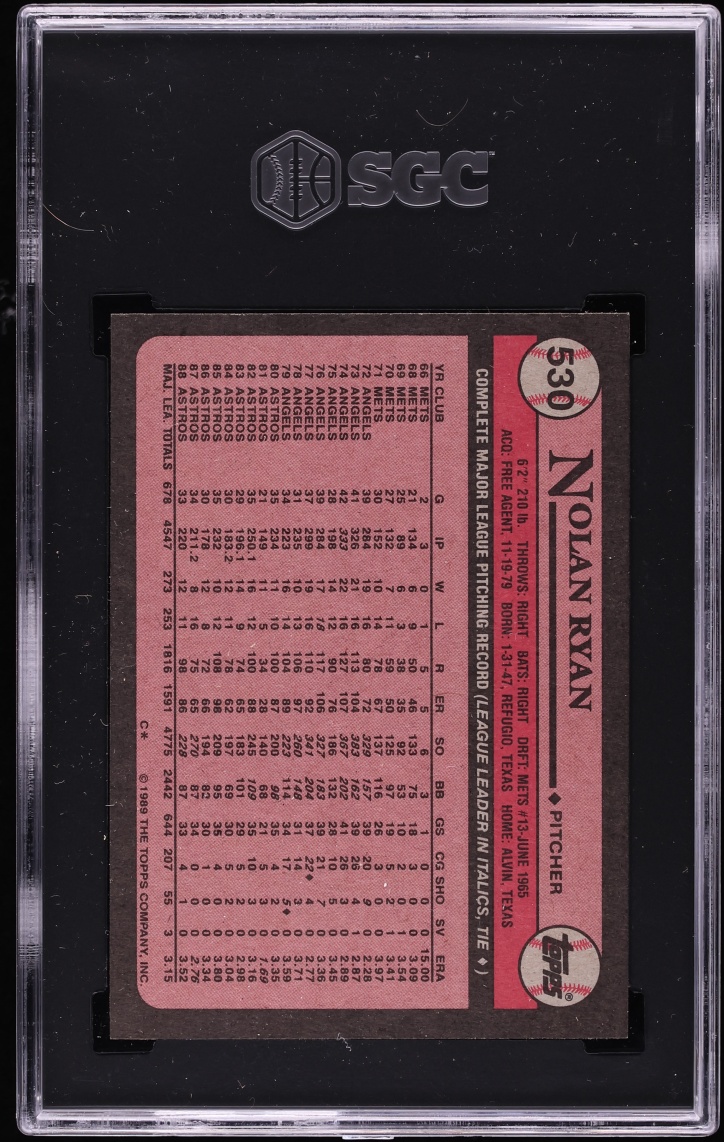 1989 Topps Nolan Ryan #530 SGC 8 NM-MT