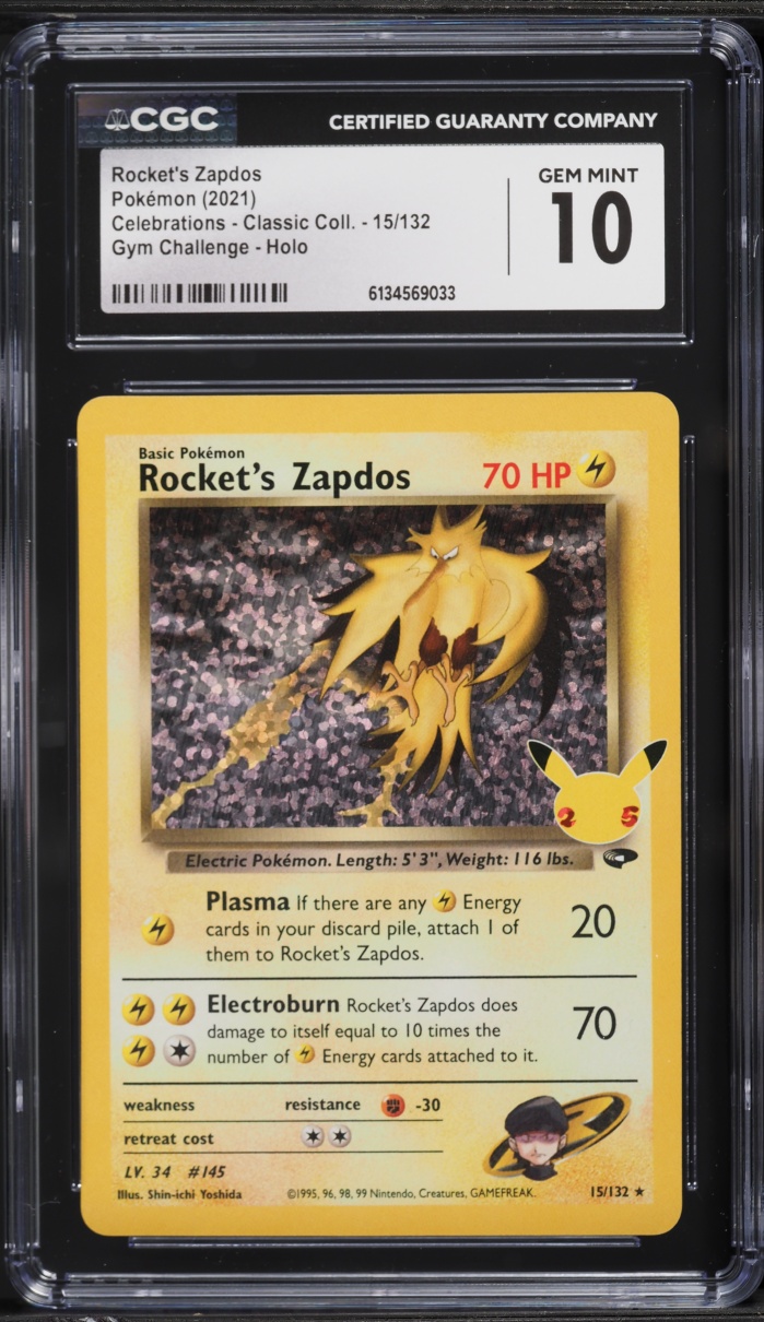 2021 Pokemon SWSH Celebrations Classic Collection Holo Rocket's Zapdos #15 CGC 10 GEM MINT