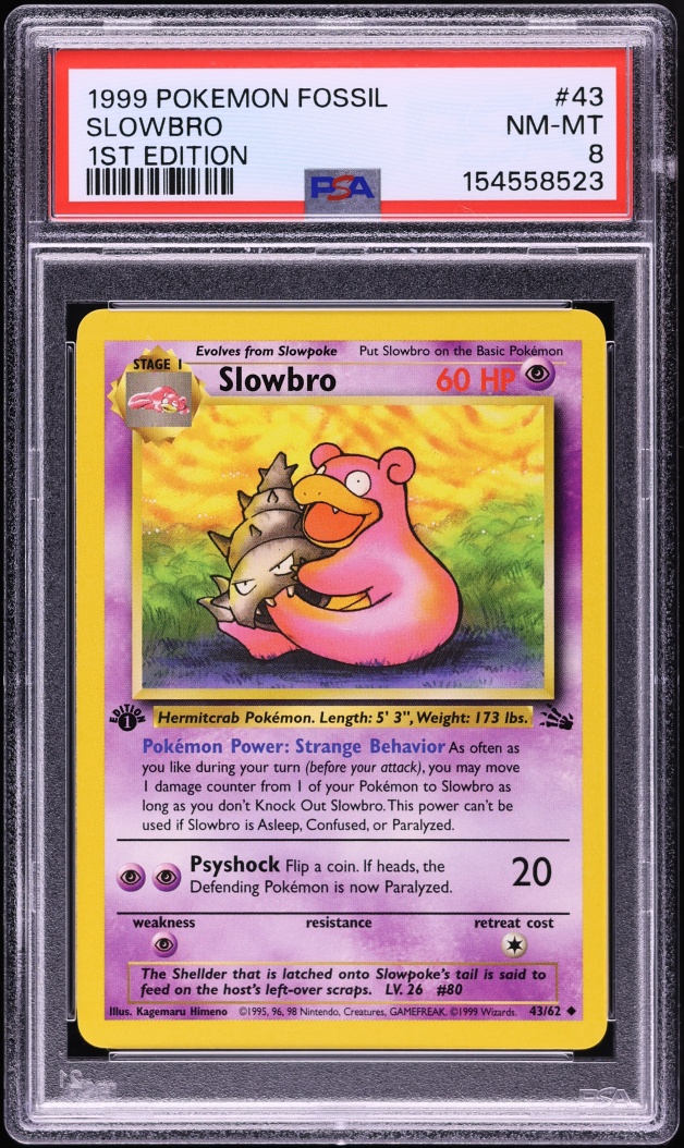 1999 Pokemon Fossil 1st Edition Slowbro #43 PSA 8 NM-MT