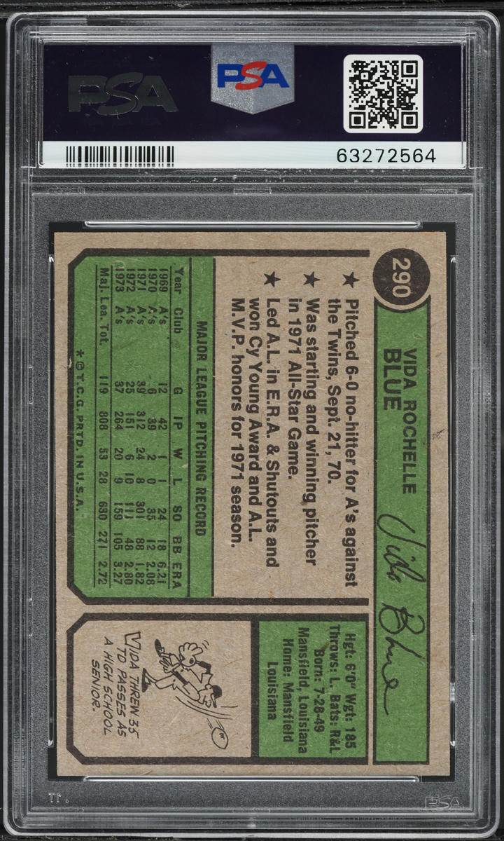 1974 Topps Vida Blue #290 PSA 9 MINT
