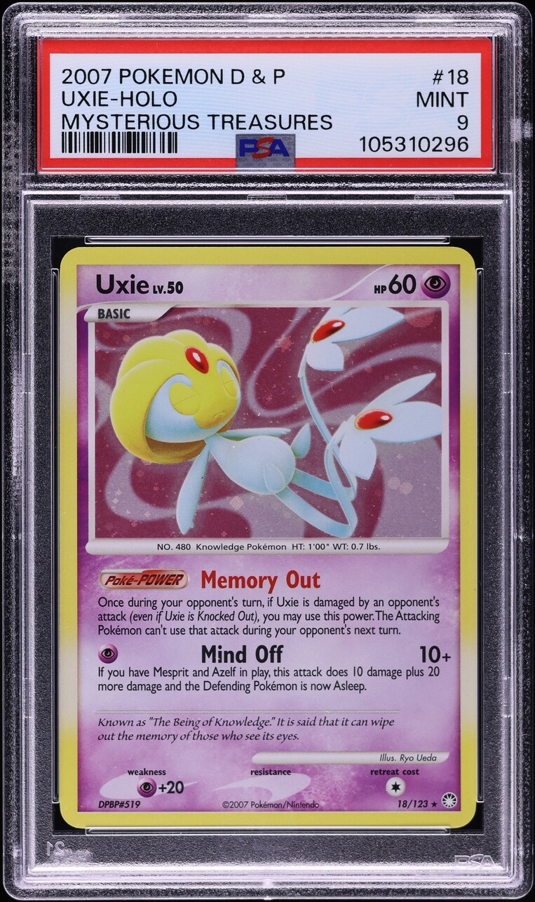2007 Pokemon Diamond & Pearl Mysterious Treasures Holo Uxie #18 PSA 9 MINT