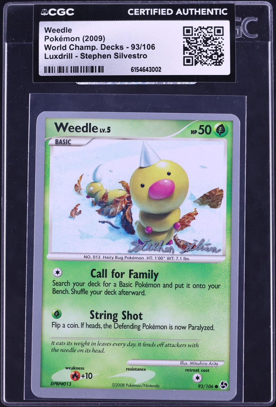 2009 Pokemon World Championship Decks Luxdrill Stephen Silvestro Weedle #93 CGC AUTH