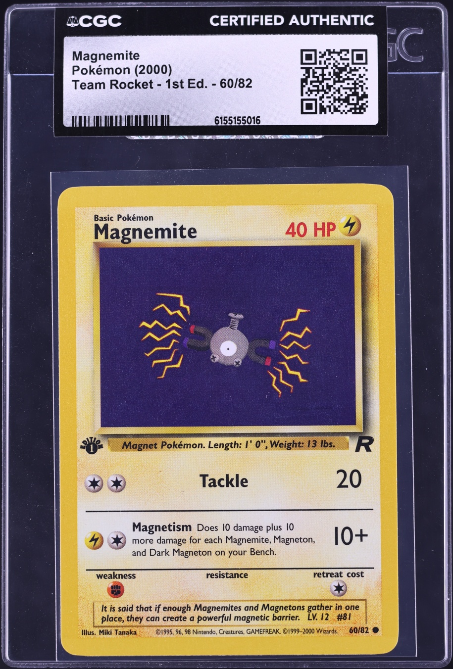 2000 Pokemon Team Rocket 1st Edition Magnemite #60 CGC AUTH