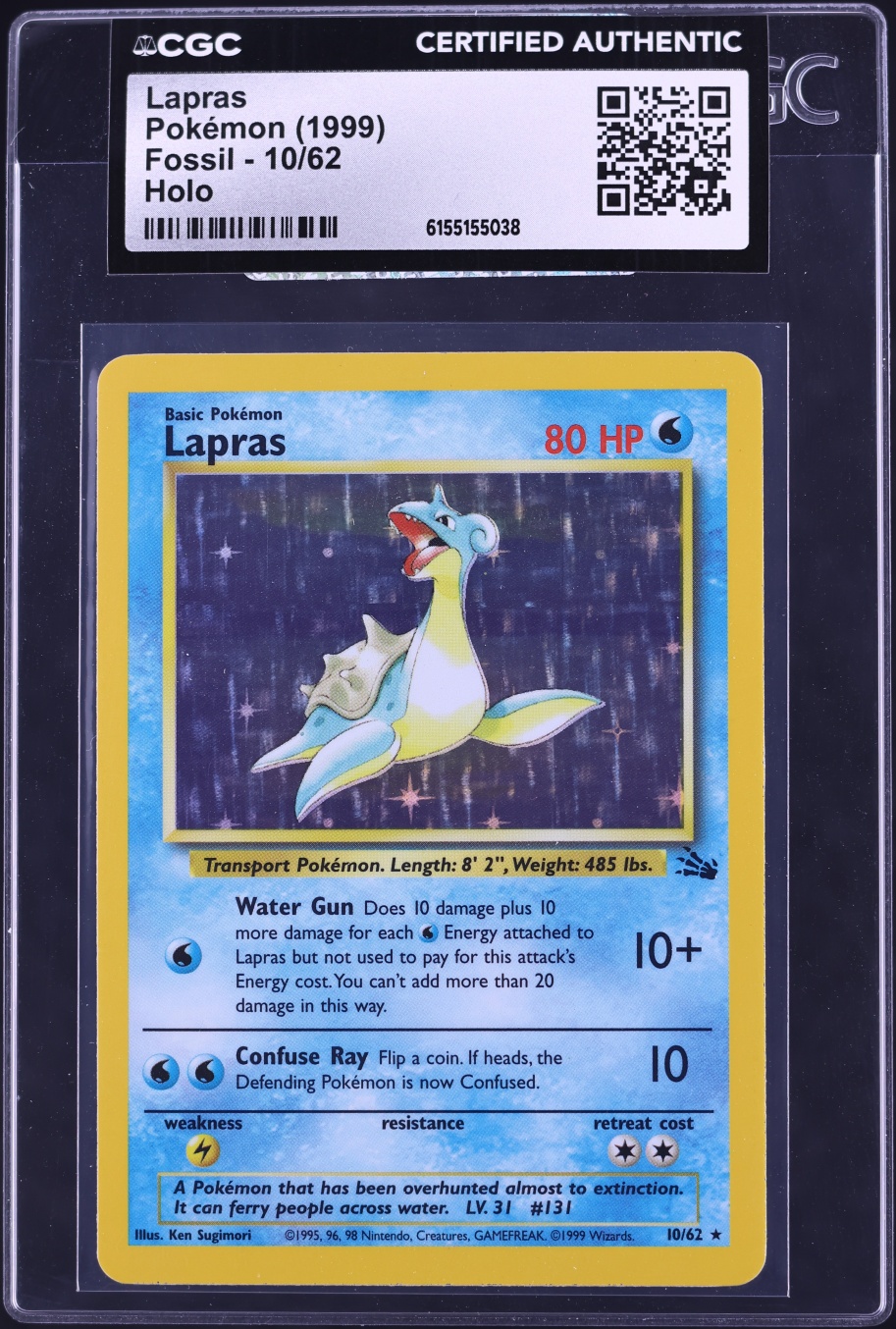 1999 Pokemon Fossil Holo Lapras #10 CGC AUTH