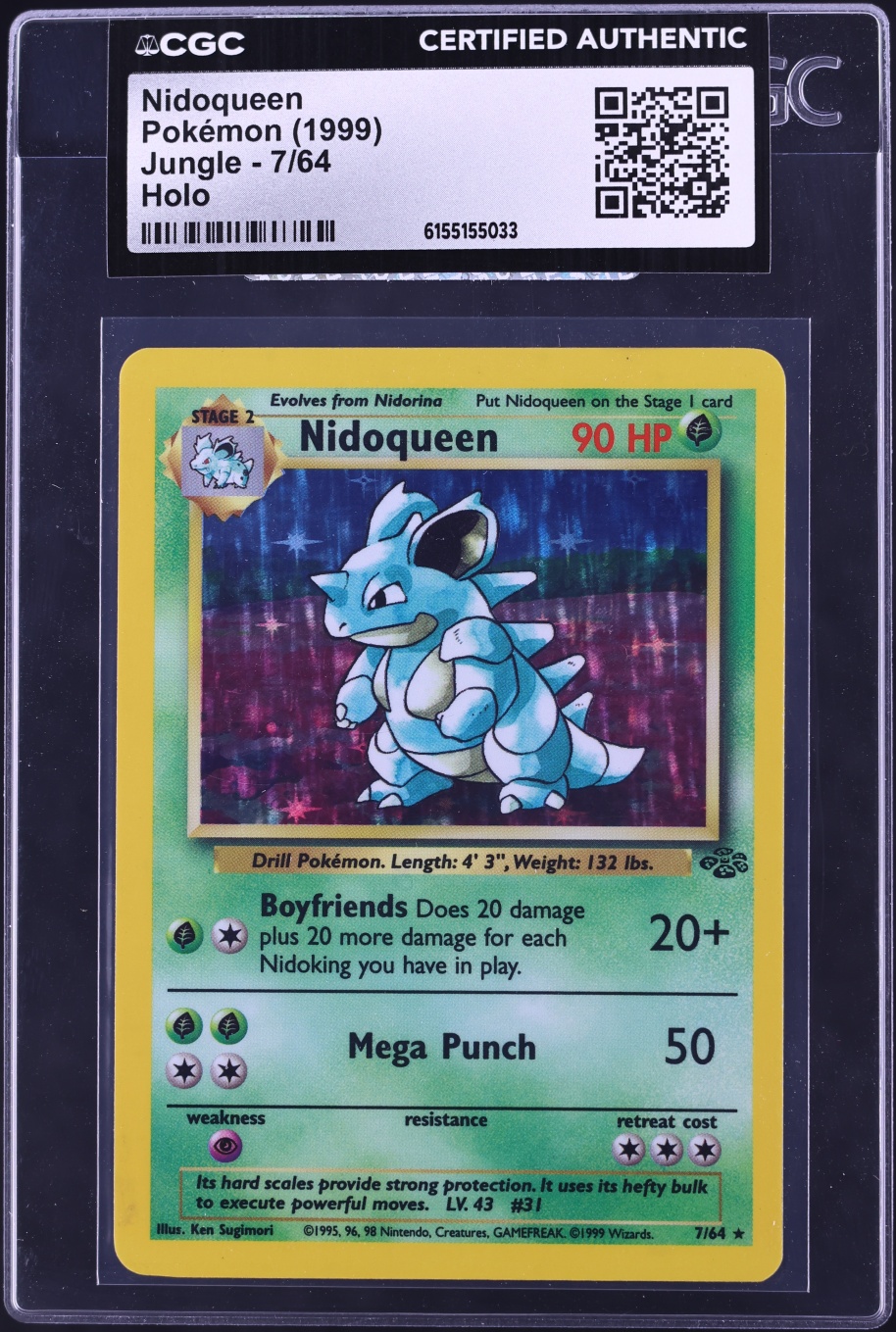1999 Pokemon Jungle Holo Nidoqueen #7 CGC AUTH
