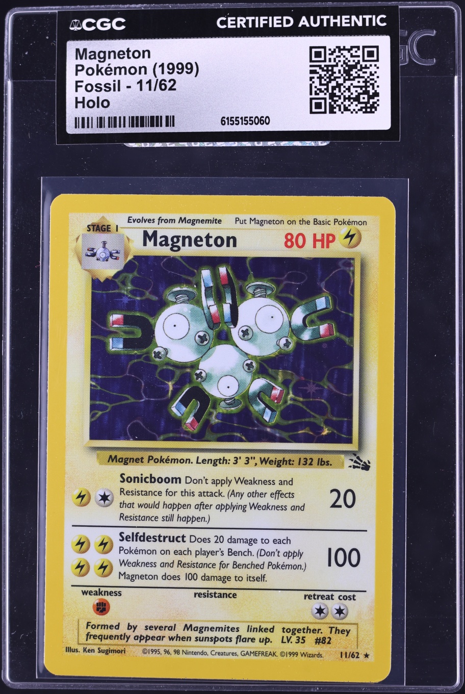 1999 Pokemon Fossil Holo Magneton #11 CGC AUTH