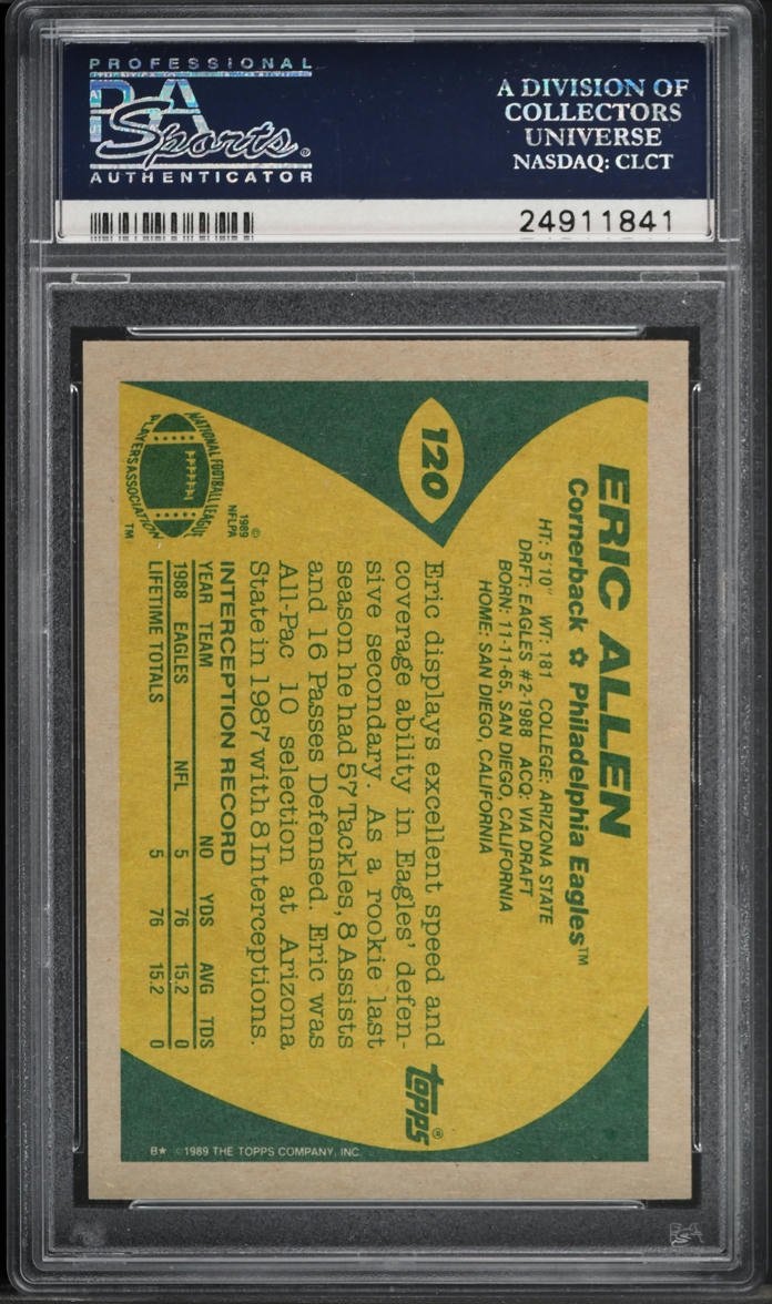 1989 Topps Eric Allen ROOKIE #120 PSA 10 GEM MINT
