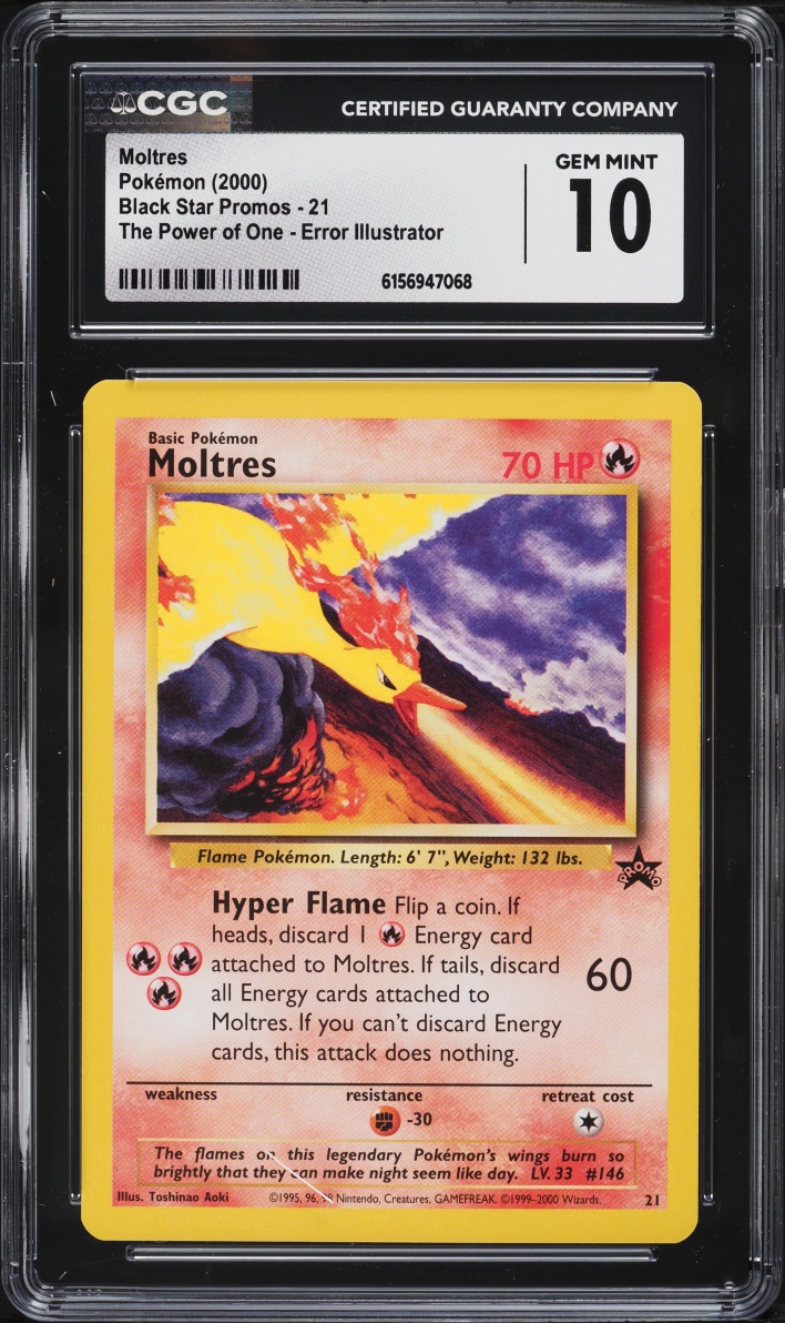 2000 Pokemon Black Star Promo The Power Of One Error Illustrator Moltres #21 CGC 10 GEM MINT