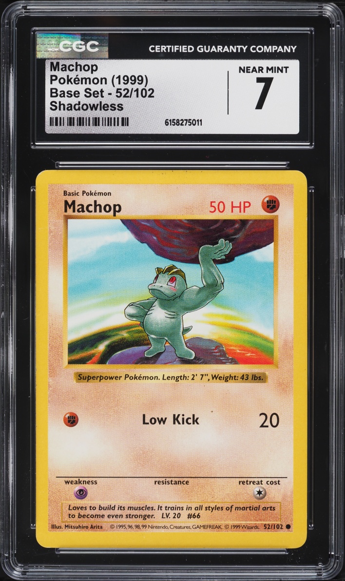 1999 Pokemon Base Set Shadowless Machop #52 CGC 7 NRMT