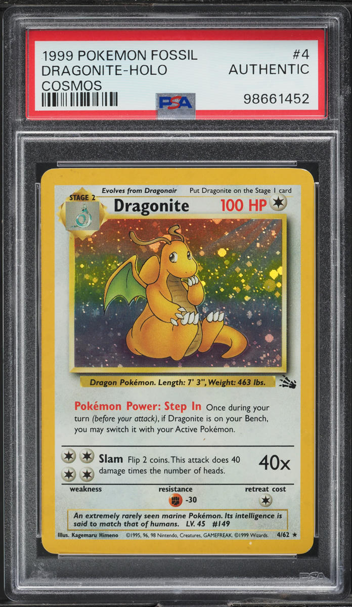 1999 Pokemon Fossil Holo Dragonite #4 PSA AUTH