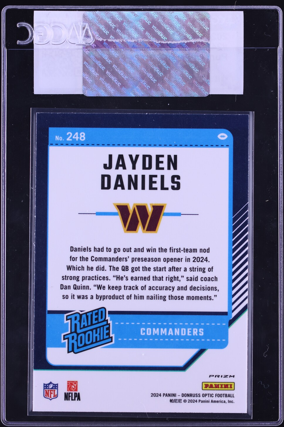 2024 Donruss Optic Purple Scope Prizm Jayden Daniels ROOKIE #248 CGC AUTH