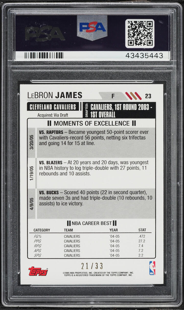 2005 Topps Big Game Blue LeBron James /33 #23 PSA 9 MINT
