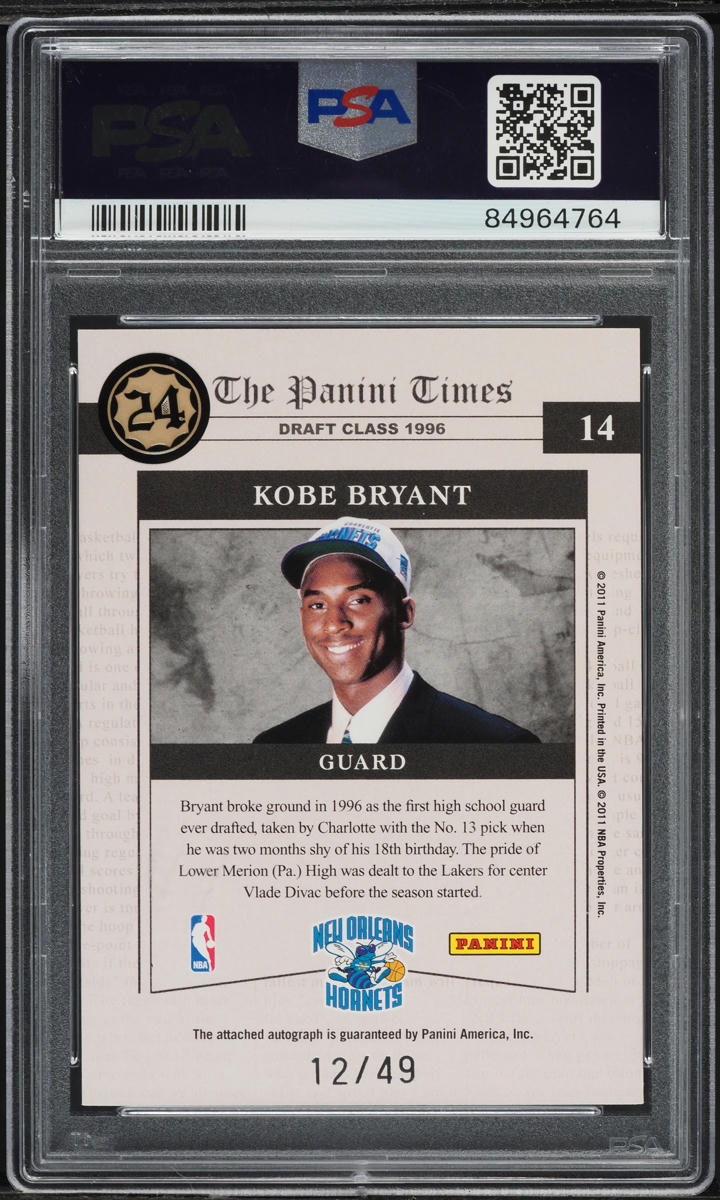 2010 Playoff Contenders Place In History Gold Kobe Bryant AUTO DNA 10 /49 PSA 9