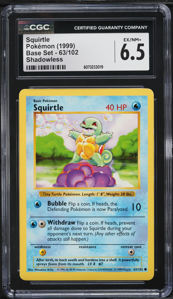 1999 Pokemon Base Set Shadowless Squirtle #63 CGC 6.5 EXMT+