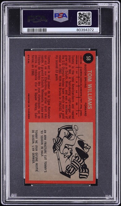 1964 Topps Hockey Tom Williams #58 PSA 7 NRMT