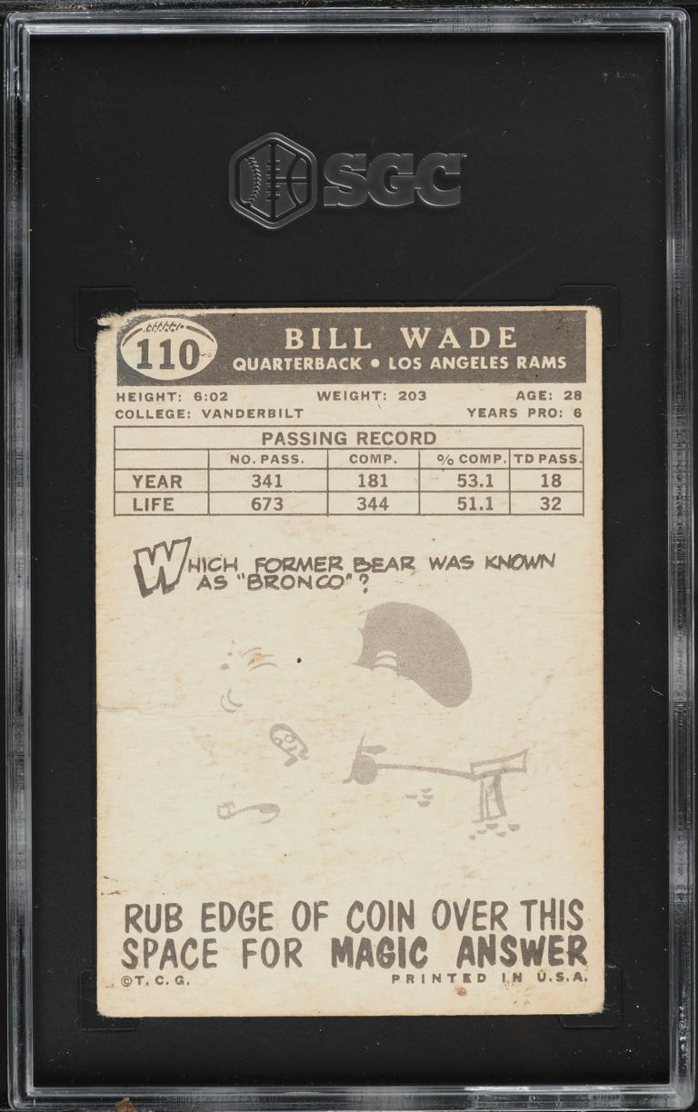 1959 Topps Football Bill Wade #110 SGC 1 PR