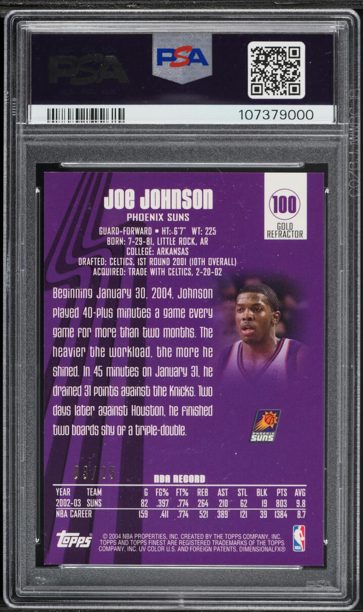 2003 Finest Gold Refractor Joe Johnson /25 #100 PSA 10 GEM MINT - Photo 2