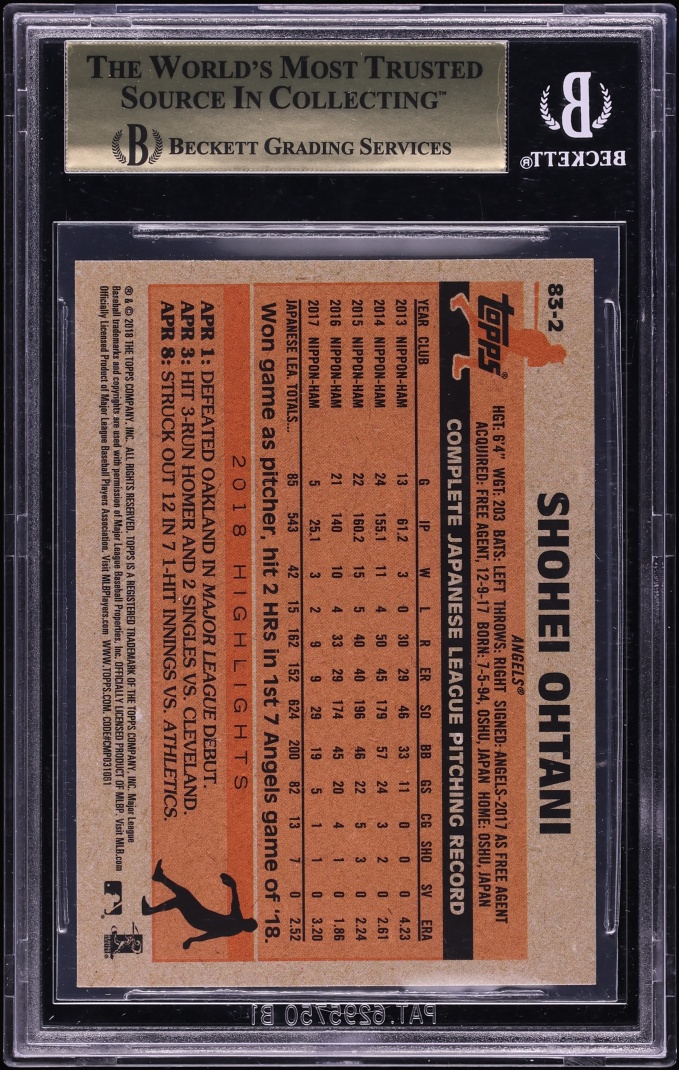 2018 Topps Update '83 Shohei Ohtani ROOKIE #83-2 BGS 9.5 GEM MINT