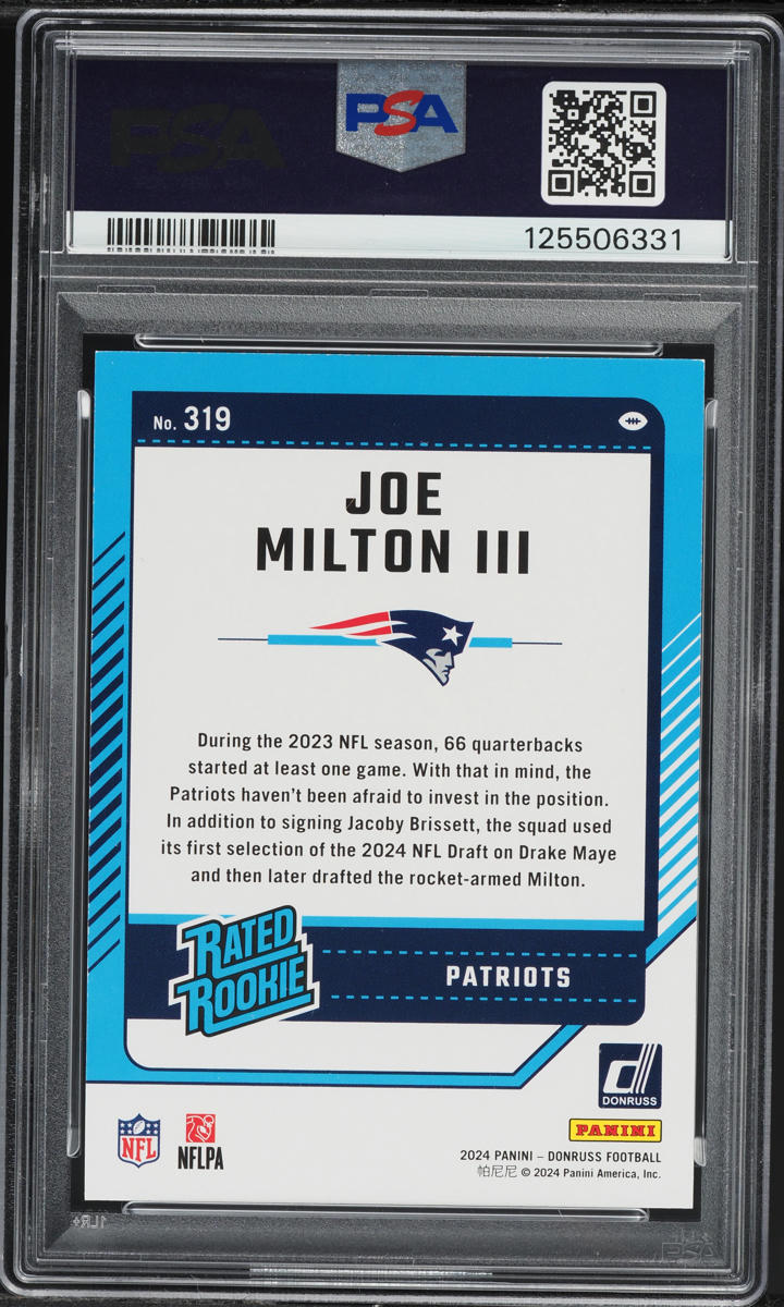 2024 Donruss Football Joe Milton III ROOKIE #319 PSA 9 MINT